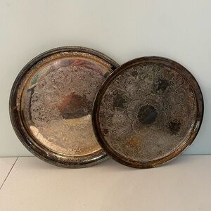 Vintage Silver Plated Serving‎ Trays bundle of 2 decor dining entertaining party